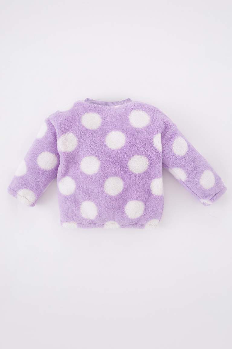 Kız Bebek Puantiyeli Bisiklet Yaka Pelüş Sweatshirt