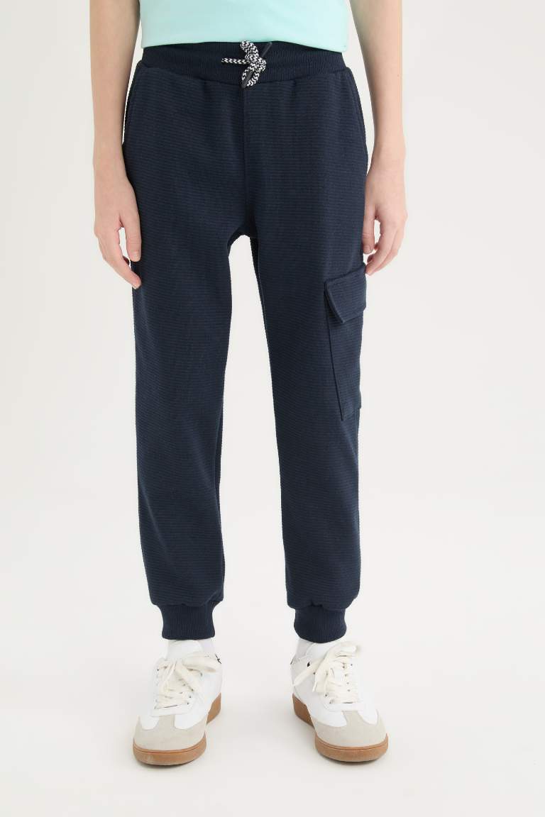 Boy Elastic Waist Leg Pocketed Jogger Sweatpants