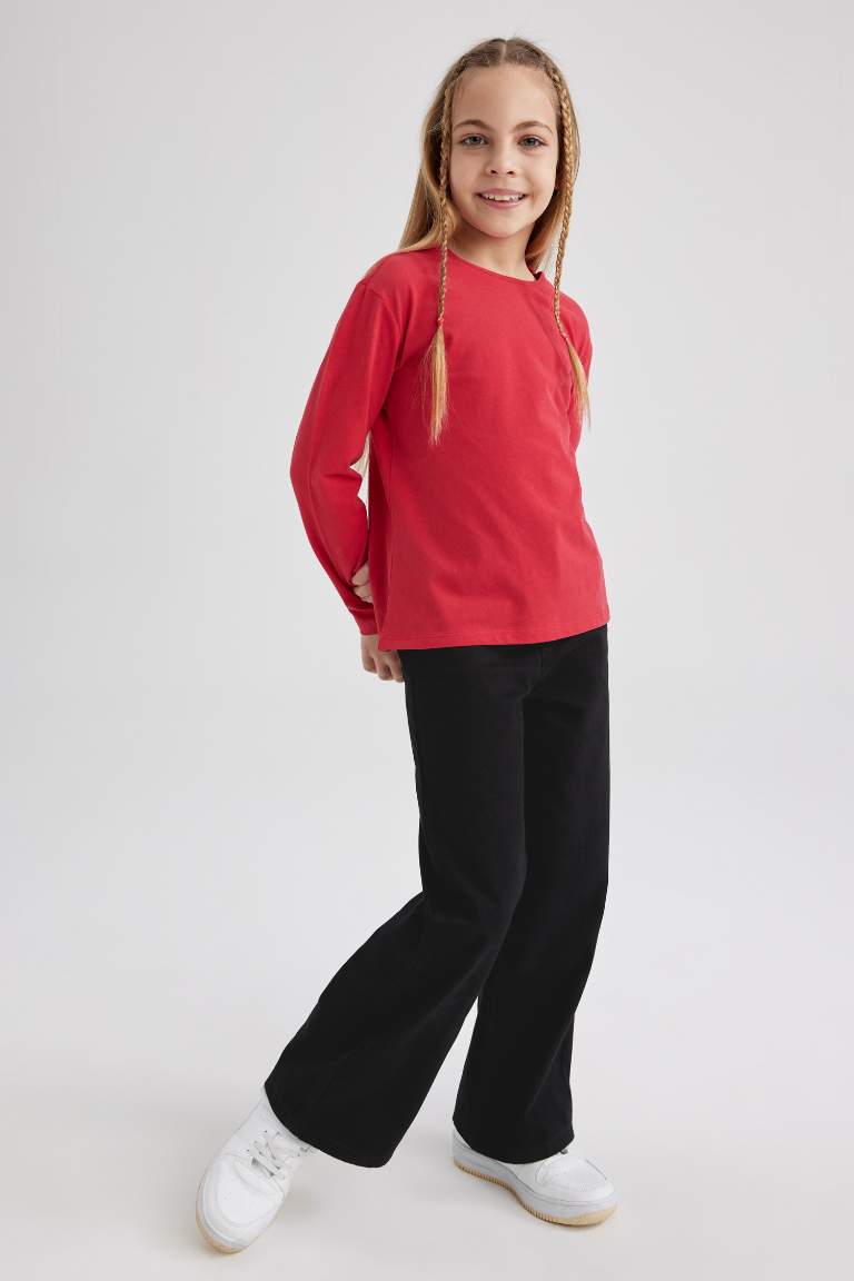 Қыздарға дөңгелек жаға ұзын жеңді Ұзын жеңді футболка