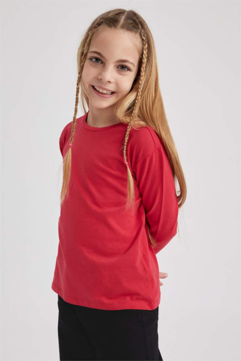 Қыздарға дөңгелек жаға ұзын жеңді Ұзын жеңді футболка