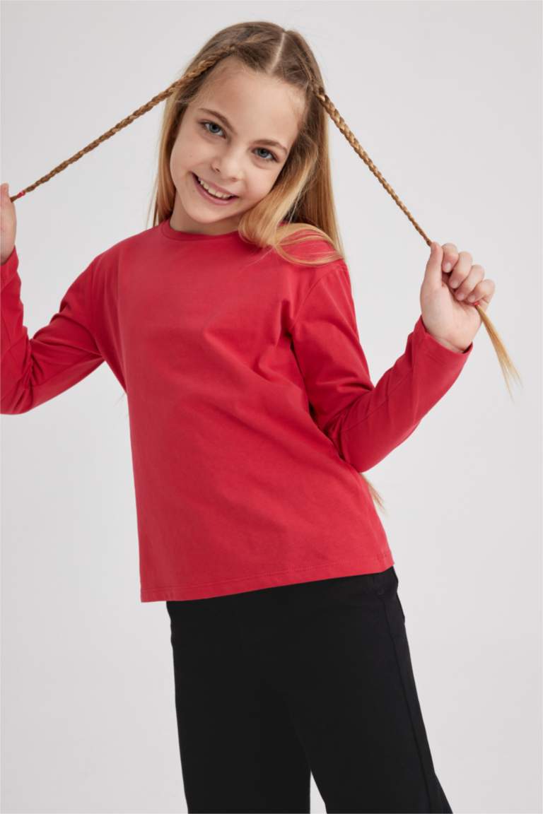 Қыздарға дөңгелек жаға ұзын жеңді Ұзын жеңді футболка