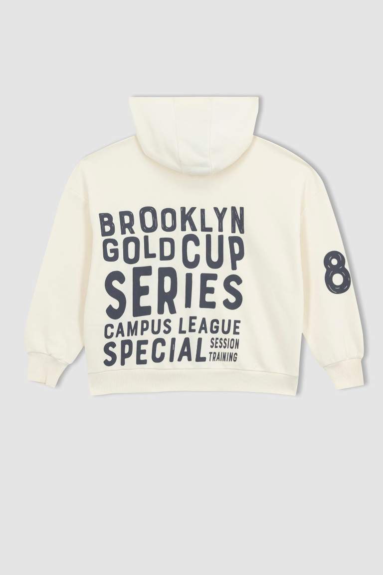 Kız Çocuk Kapüşonlu Sırt Baskılı Fermuarlı Sweatshirt