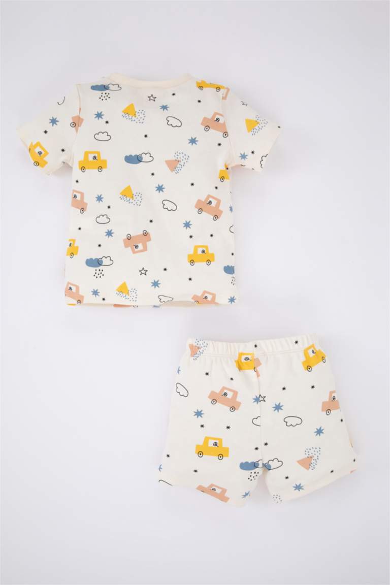 Baby Boy Crew Neck Patterned Rib Organic Cotton 2-Pajama Set