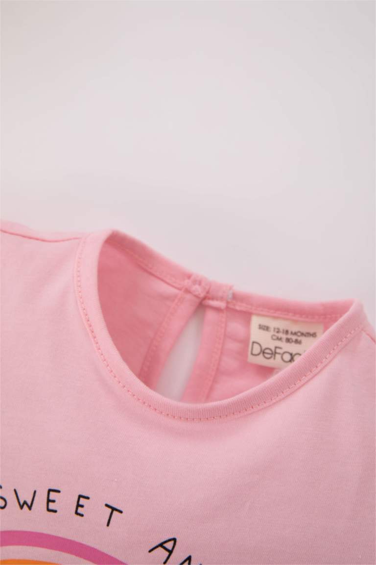 طقم بيجاما بناتي مخطط ممشط بياقة مستديرة - قطعتين