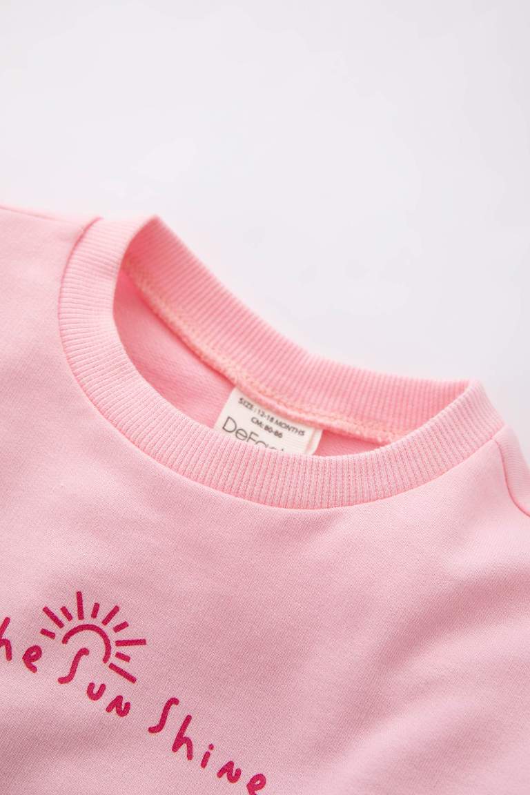 Baby Girls Regular Fit Crew Neck Slogan Printed Sweatshirt