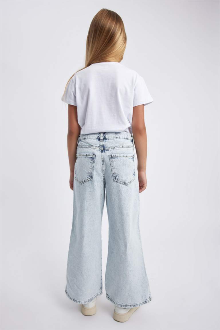 Kız Çocuk Wide Leg Yırtık Detaylı Geniş Paça Jean Pantolon