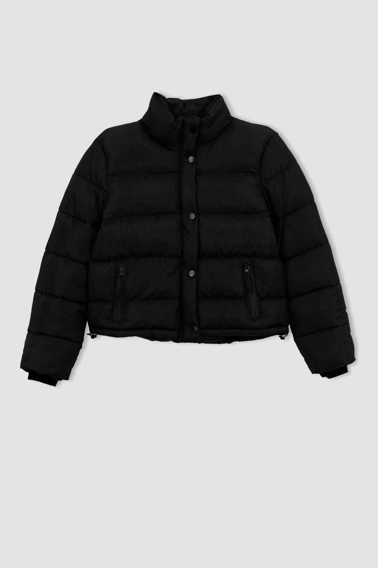 DeFactoFit Regular Fit Su İtici Rüzgar Geçirmez Crop Şişme Mont