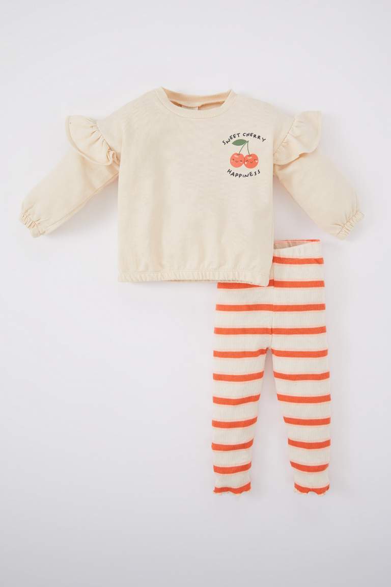 Kız Bebek Sweatshirt Çizgili Tayt 2'li Takım