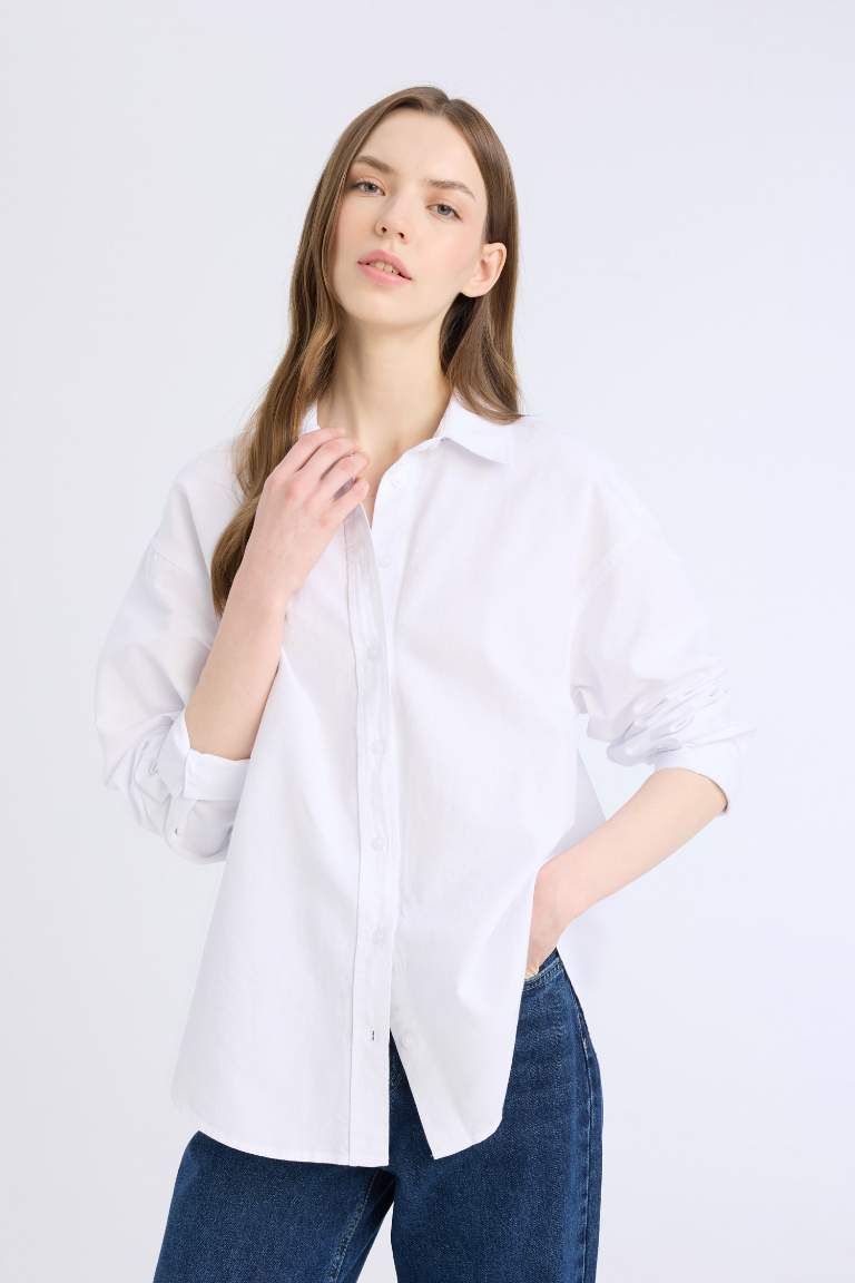 Oversize Fit Shirt Collar Oxford Long Sleeve Shirt