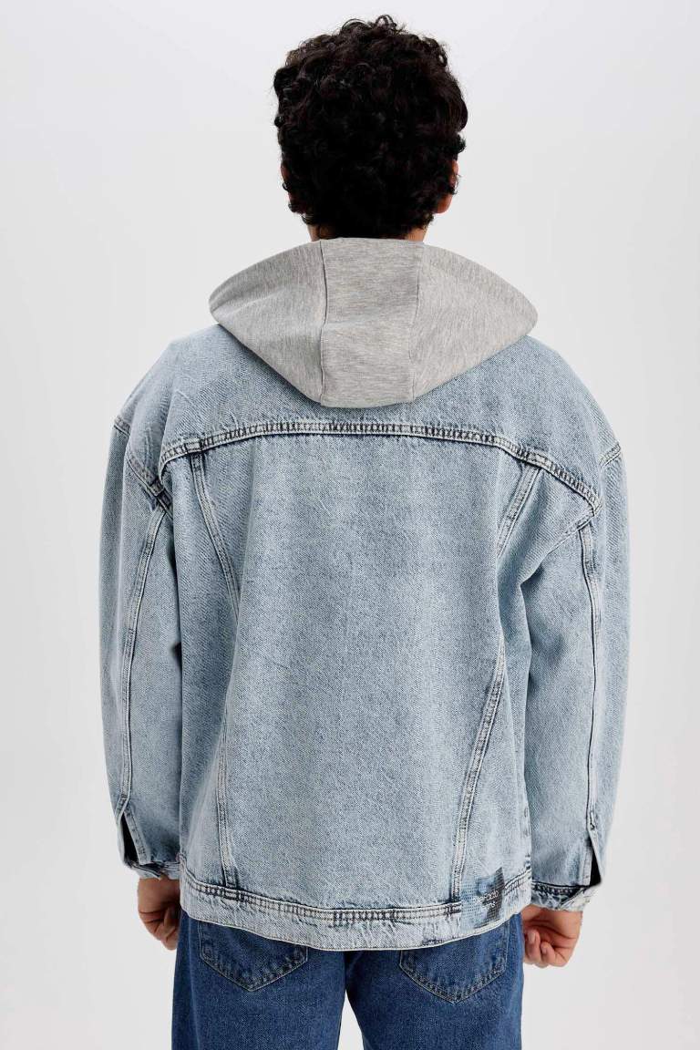 Oversize Fit Kapüşonlu Jean Ceket
