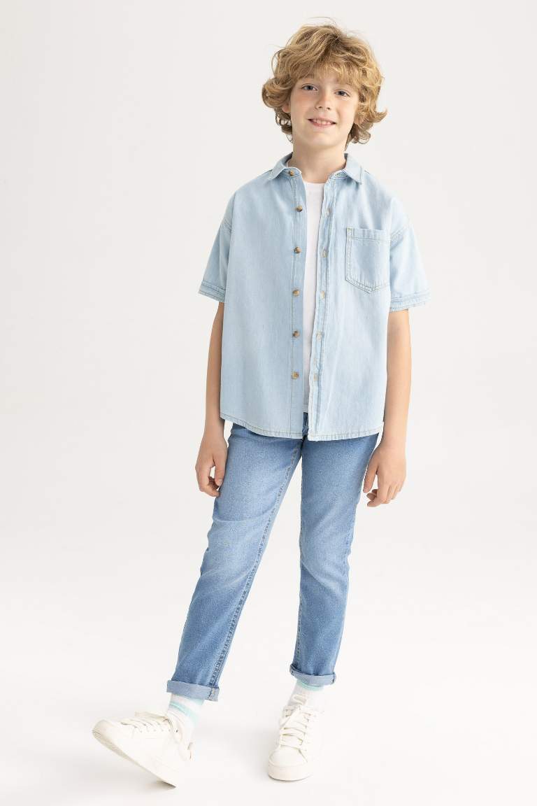 Erkek Çocuk Oversize Jean Kısa Kollu Gömlek