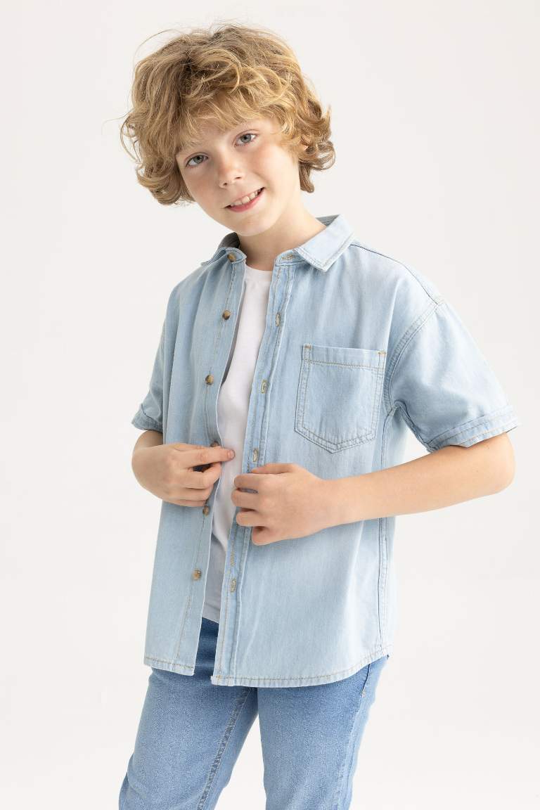 Erkek Çocuk Oversize Jean Kısa Kollu Gömlek