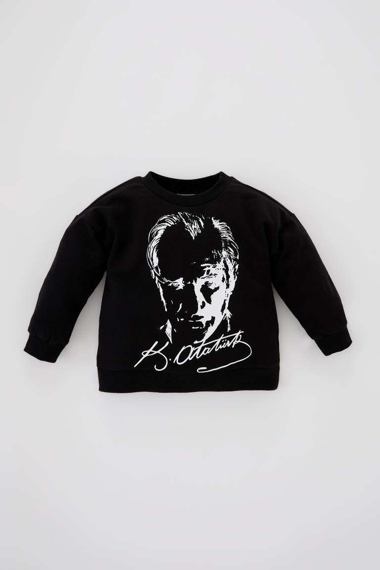 Kız Bebek Bisiklet Yaka Atatürk Baskılı Sweatshirt