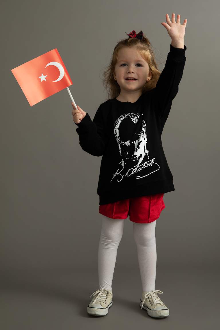 Kız Bebek Bisiklet Yaka Atatürk Baskılı Sweatshirt