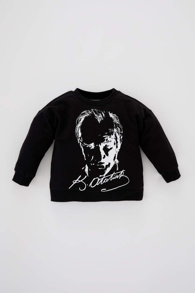Kız Bebek Bisiklet Yaka Atatürk Baskılı Sweatshirt