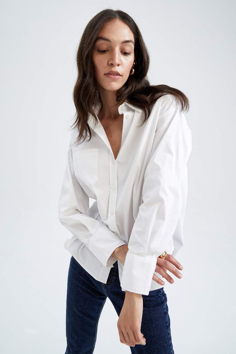Sorbe X Defacto Oversize Fit Düğmeli Poplin Uzun Kollu Gömlek