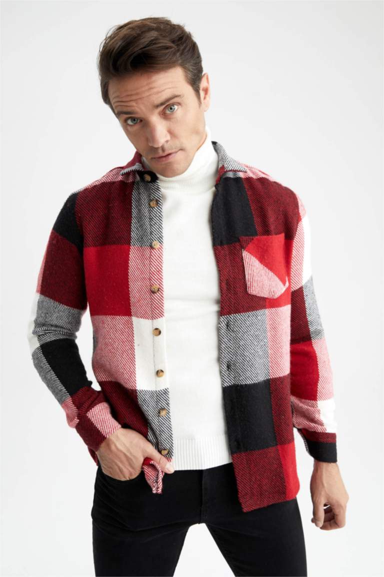 Regular Fit Long Sleeve Shirt - Hollyhooks - Rusty Red