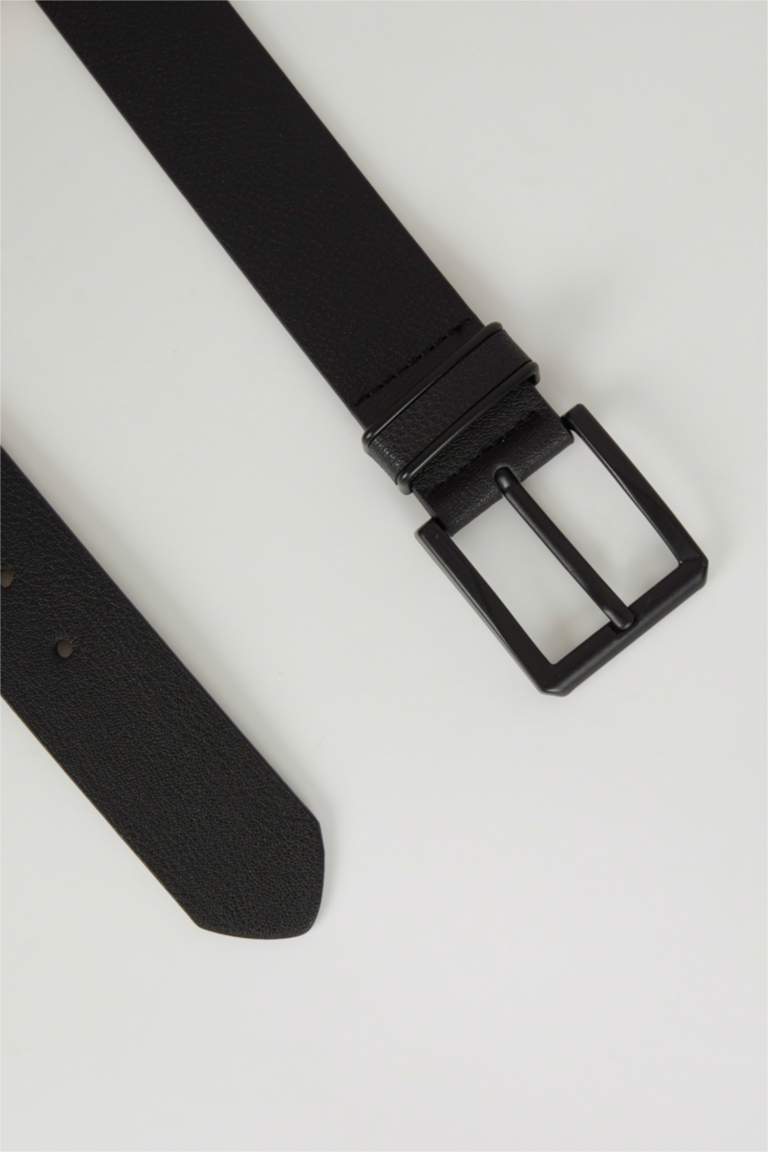 Black MAN Men Rectangle Buckle Faux Leather Rectangle Jean Belt 2718047 ...