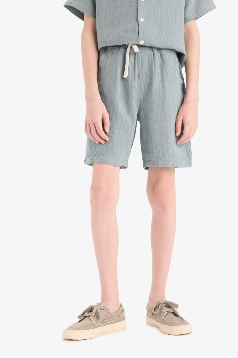 Boy Elastic Waist Muslin Shorts