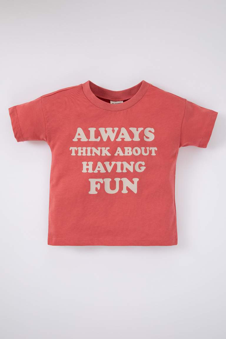 Baby Boy Regular Fit Slogan Printed Short Sleeve T-Shirt