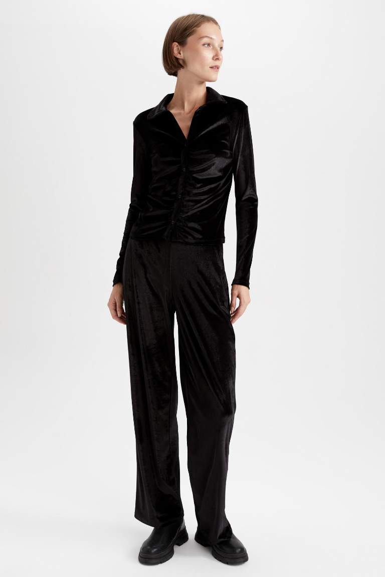 Wide Leg Pocket Velvet Trousers