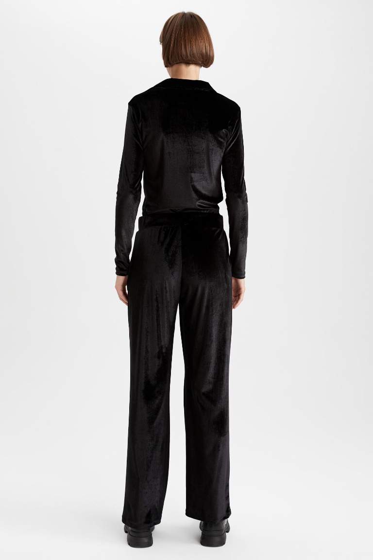 Wide Leg Pocket Velvet Trousers