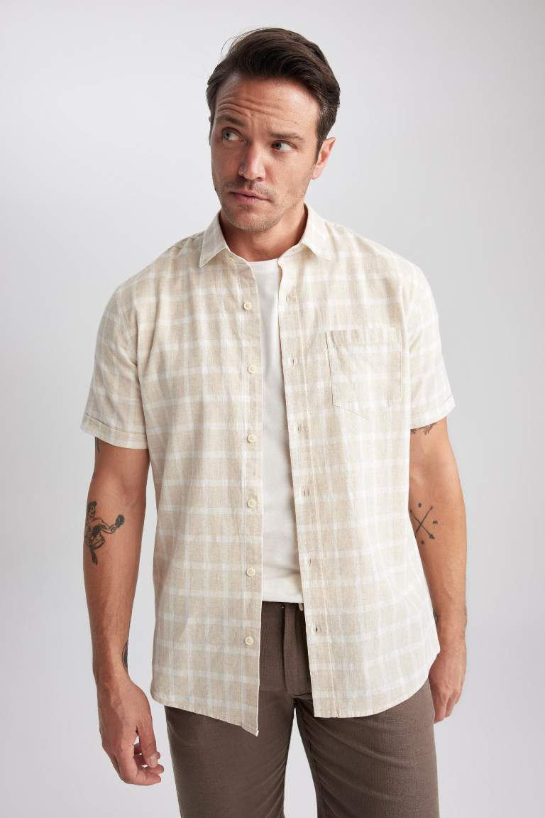 Beige Man Regular Fit Linen Blend Long Sleeve Shirt 2821694 Defacto