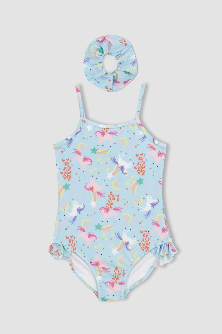 Ensemble de Maillot de Bain et Chouchou à motifs Licorne pour Filles