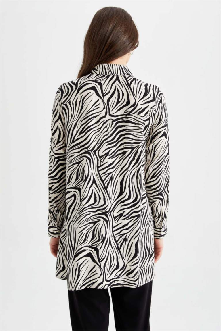 Regular Fit Zebra Desenli Uzun Kollu Gömlek Tunik