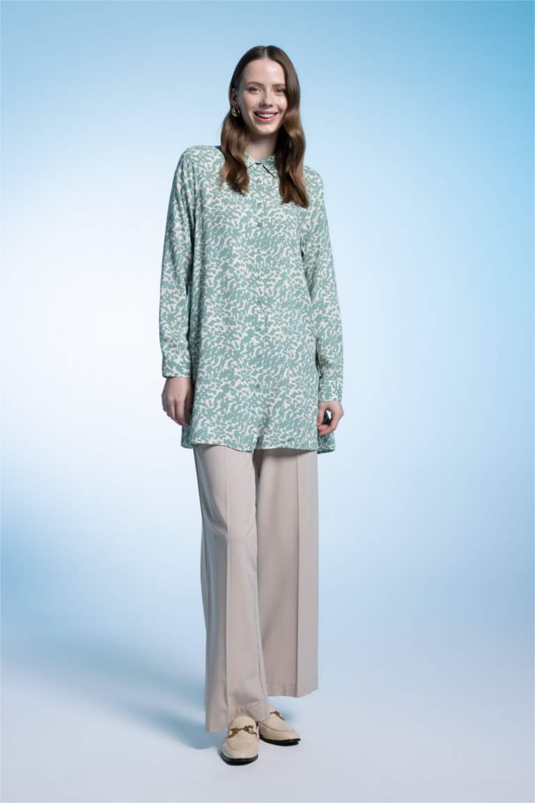 Regular Fit Leopar Desenli Uzun Kollu Gömlek Tunik