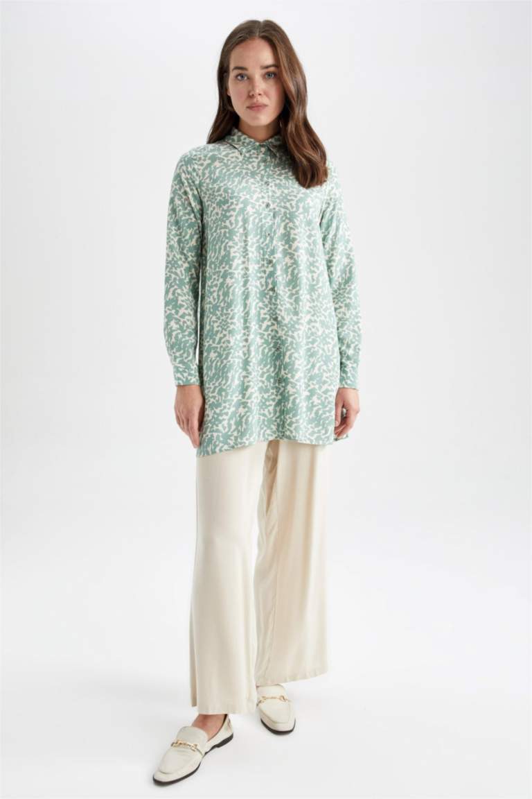 Regular Fit Leopar Desenli Uzun Kollu Gömlek Tunik