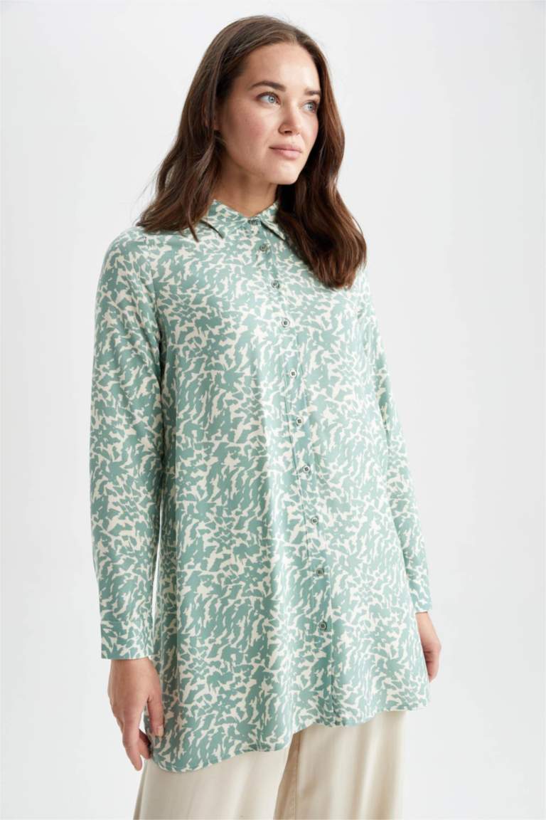 Regular Fit Leopar Desenli Uzun Kollu Gömlek Tunik