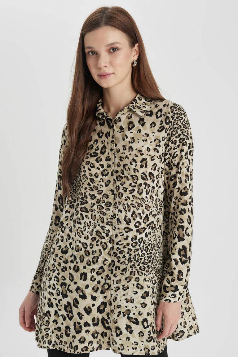 Regular Fit Leopard Patterned Shirt Tunic