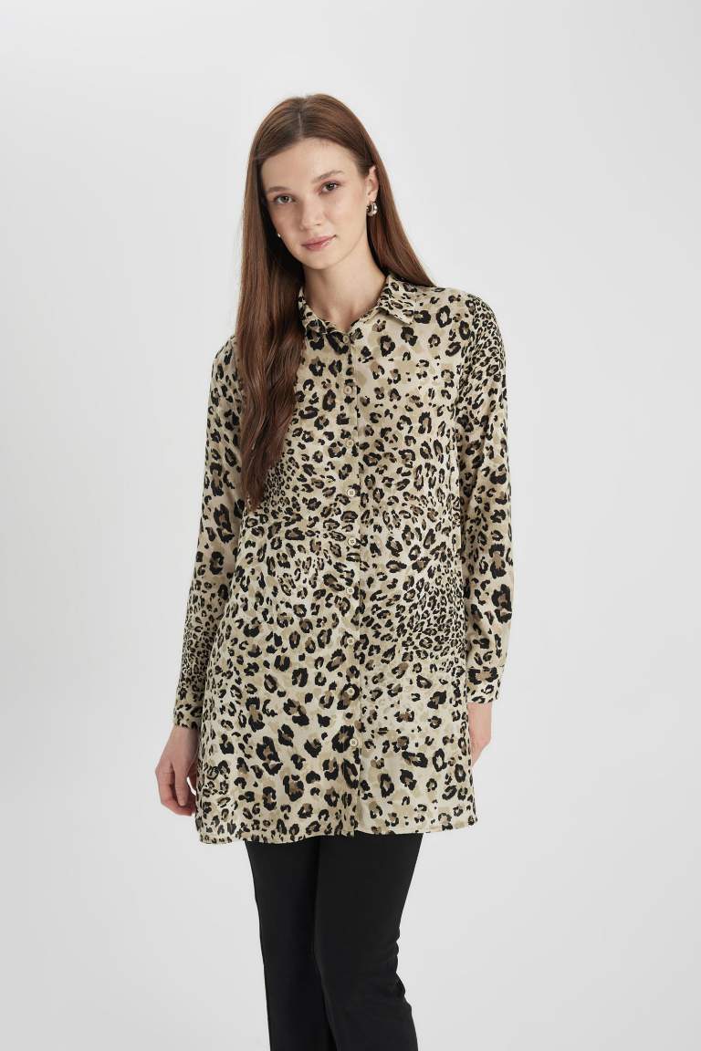 Regular Fit Leopard Patterned Shirt Tunic