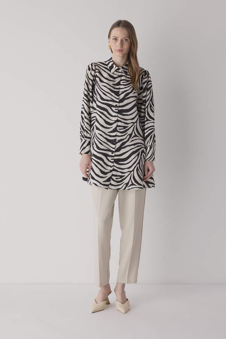 Regular Fit Zebra Patterned Long Sleeve Tunic