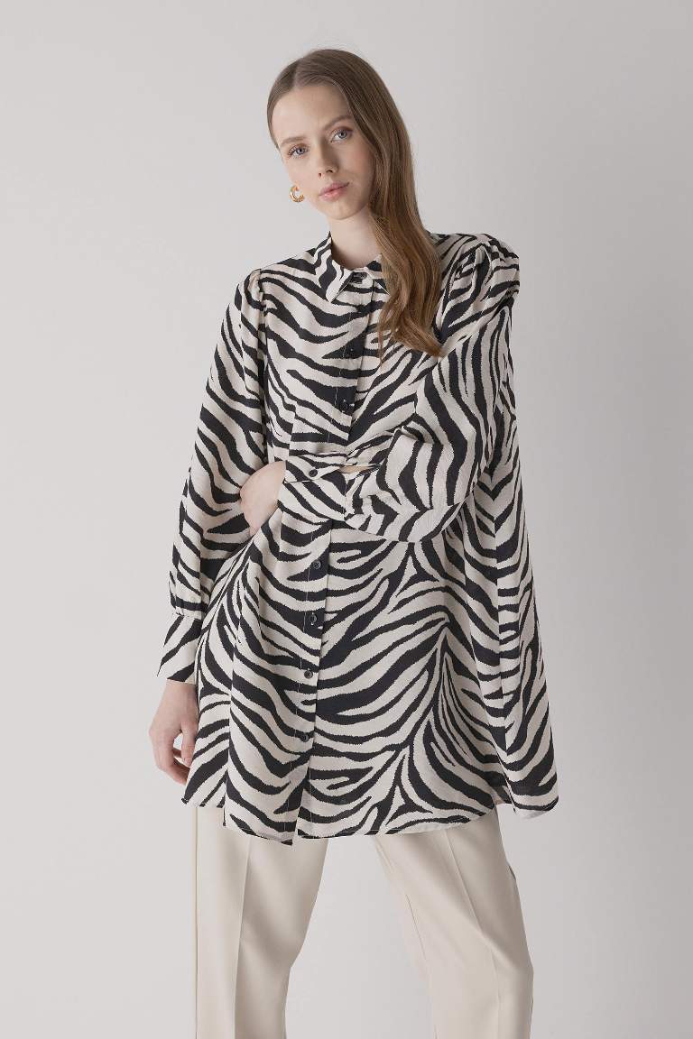Regular Fit Zebra Patterned Long Sleeve Tunic