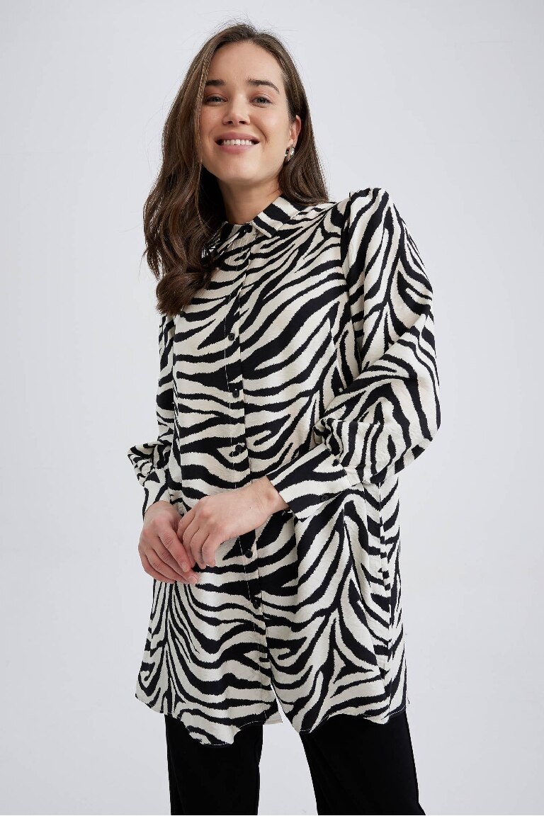 Regular Fit Zebra Patterned Long Sleeve Tunic