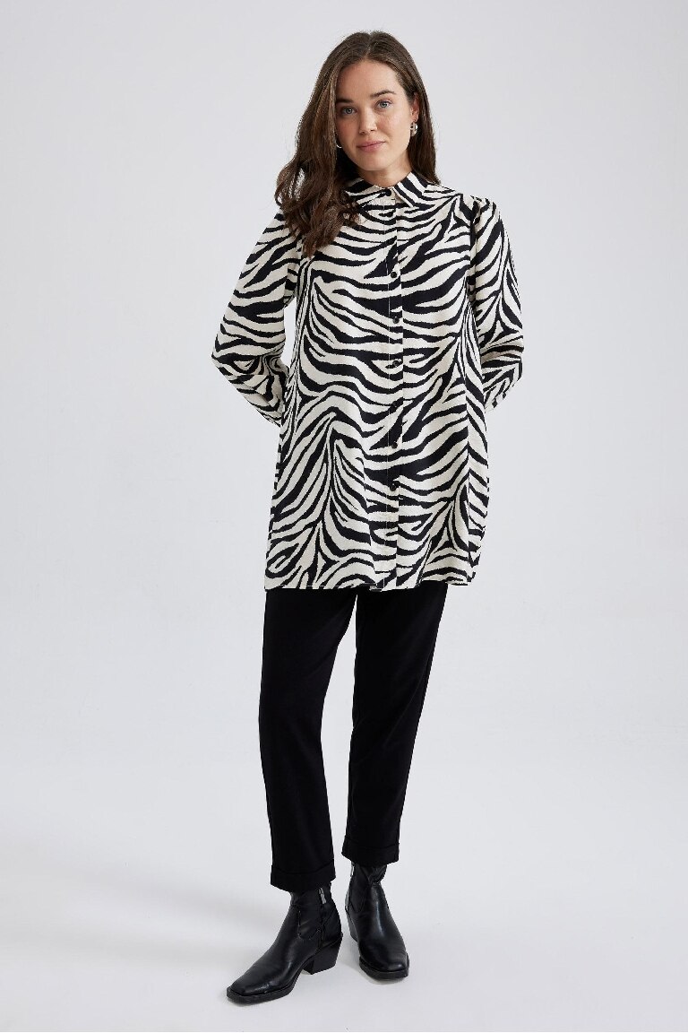Regular Fit Zebra Patterned Long Sleeve Tunic