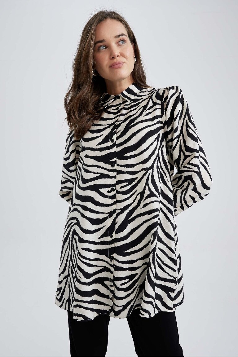 Regular Fit Zebra Patterned Long Sleeve Tunic