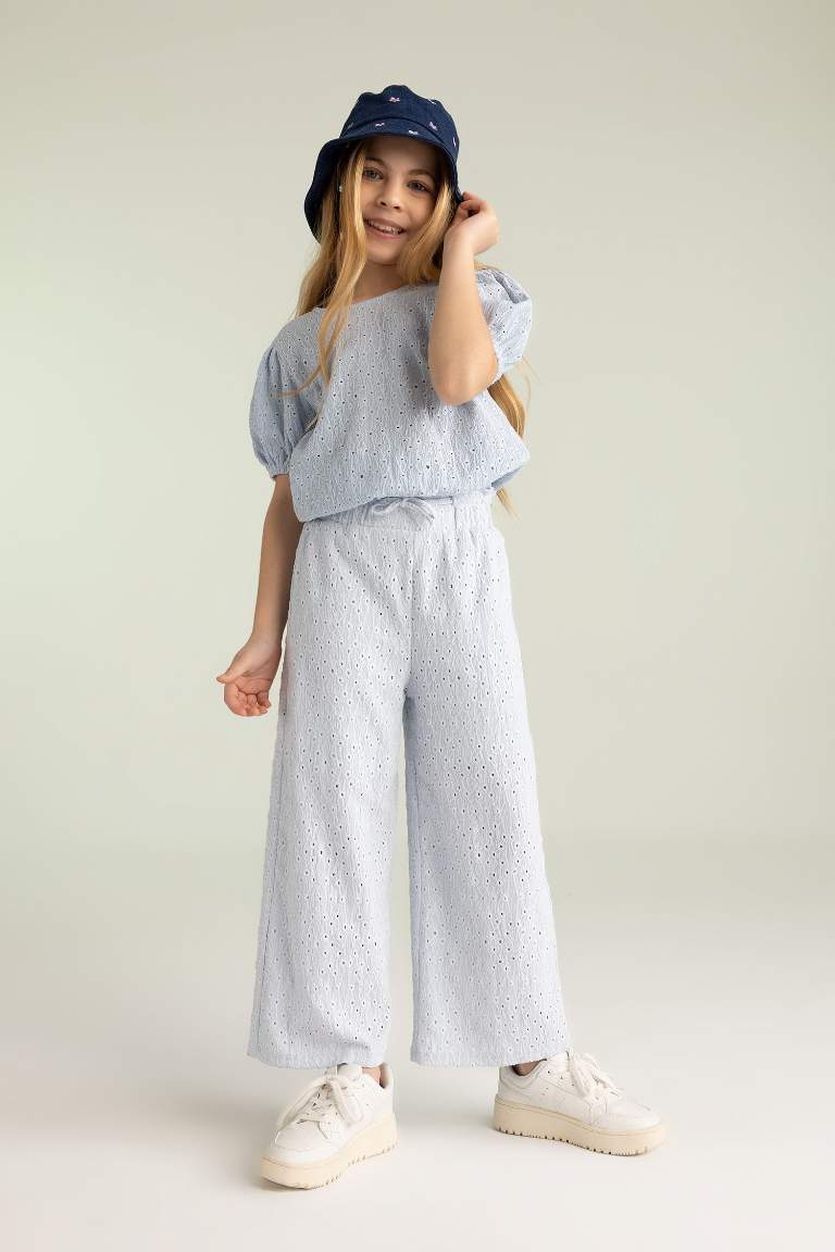 Girl Wide Leg Embroidery Trousers