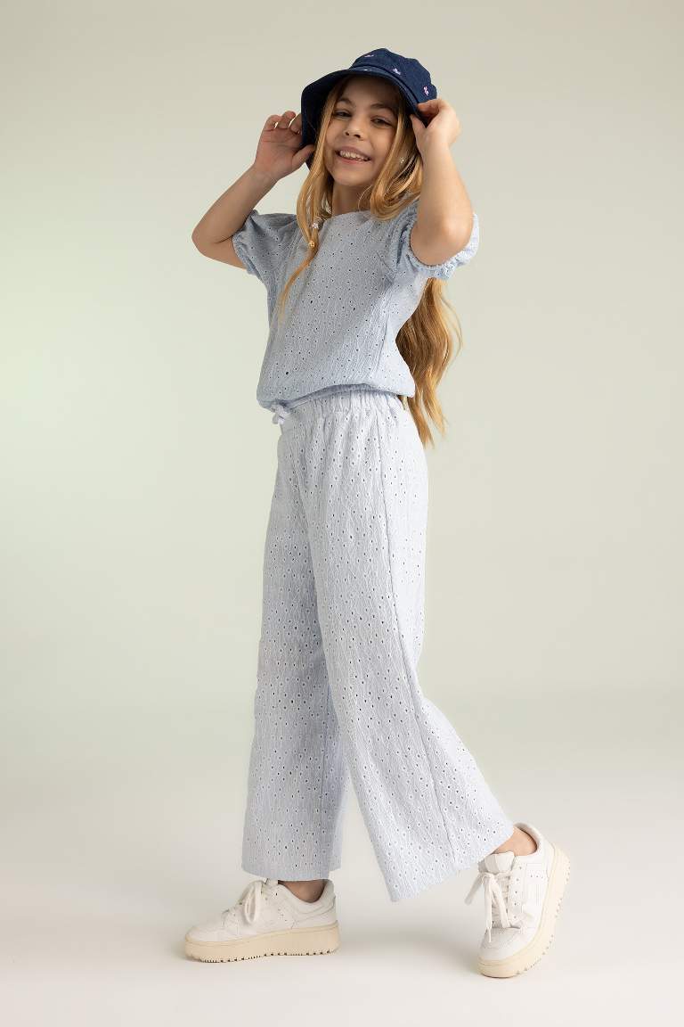 Girl Wide Leg Embroidery Trousers