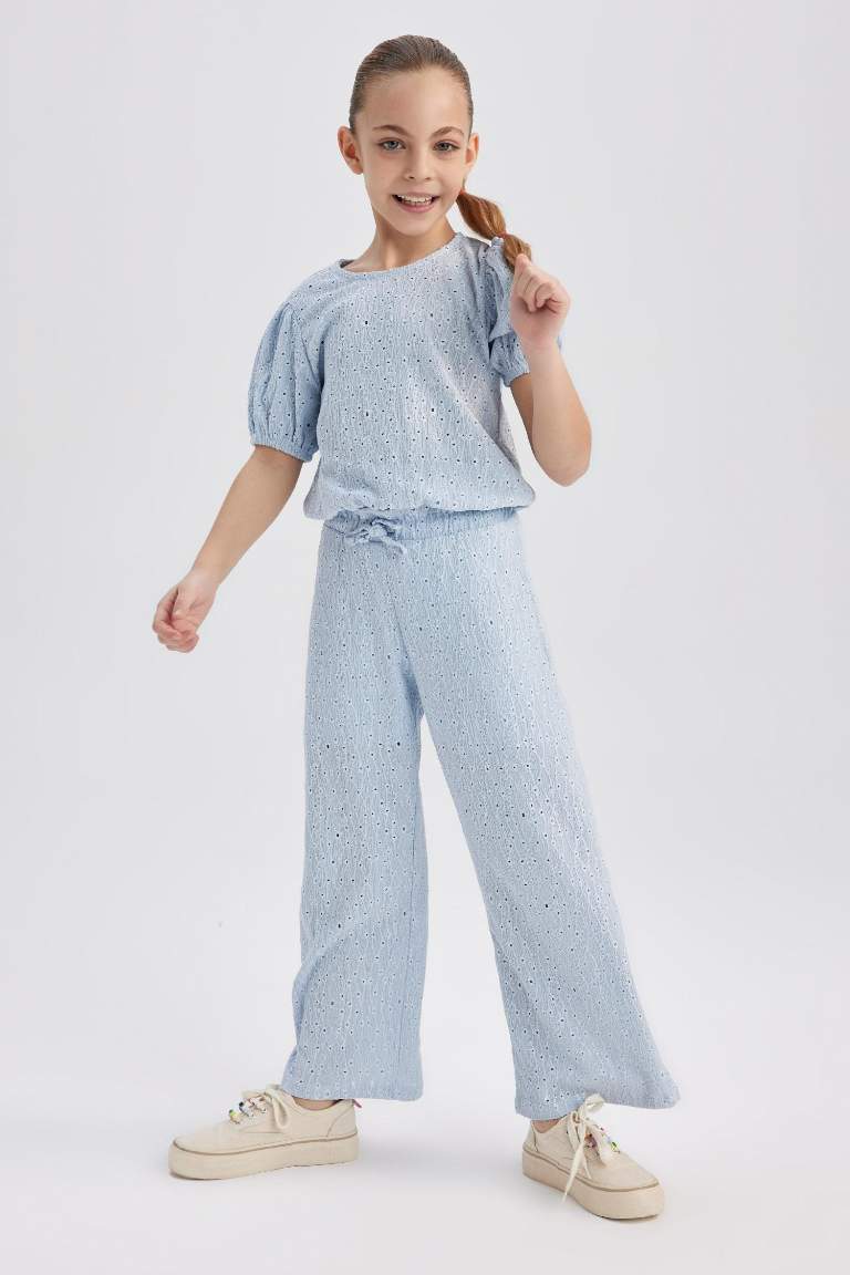 Girl Wide Leg Embroidery Trousers