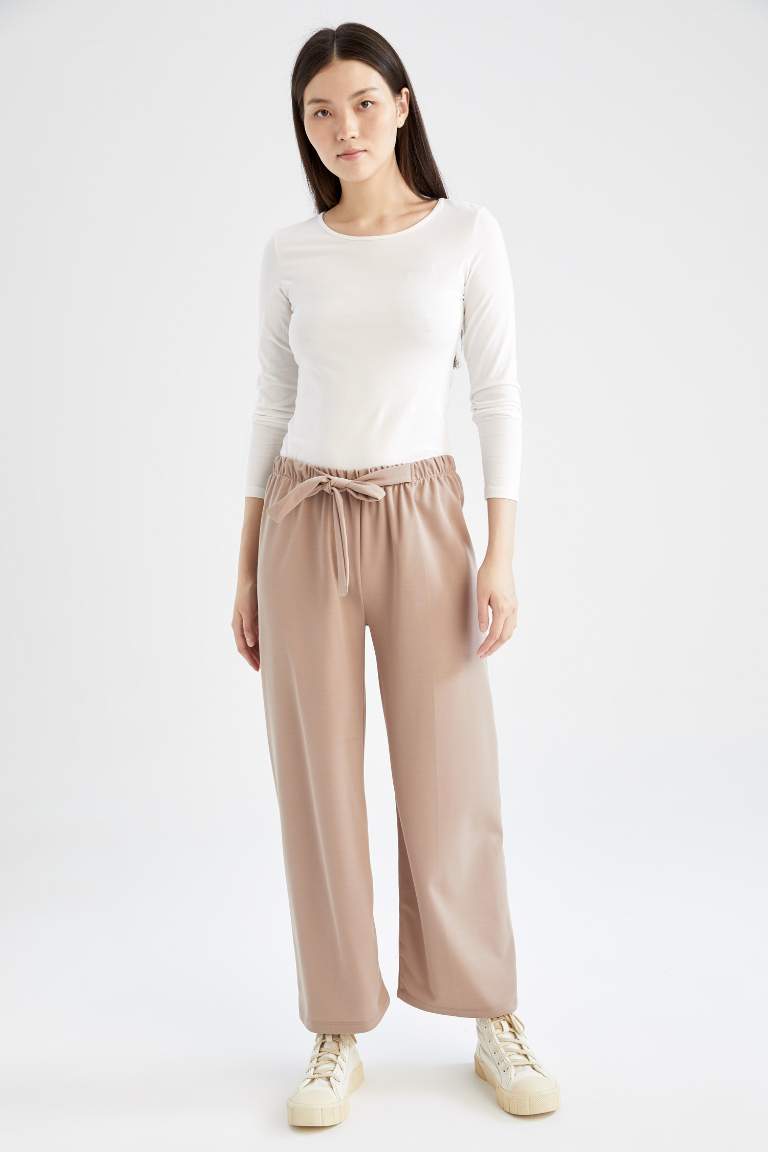 Regular Fit Bol Paça Kuşaklı Pantolon