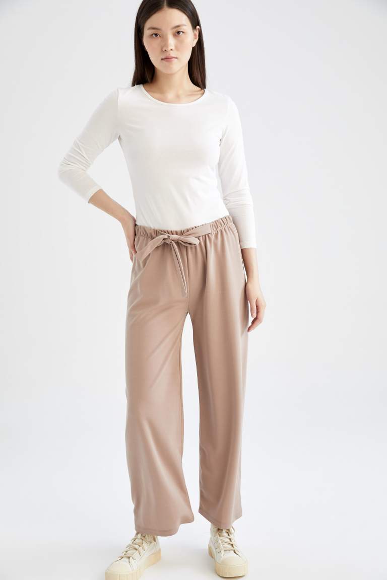 Regular Fit Bol Paça Kuşaklı Pantolon