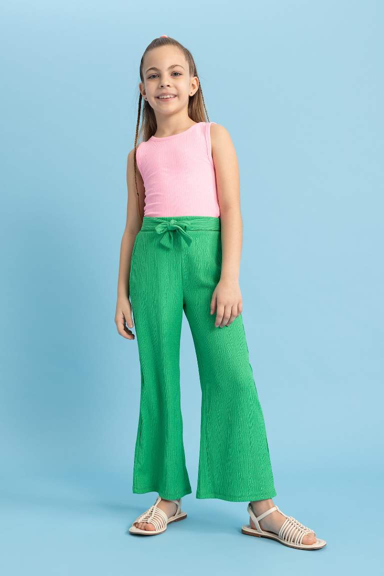 Girl Wide Leg Crinkle Fabric Trousers
