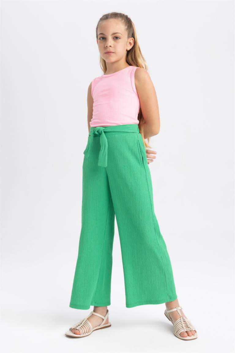 Girl Wide Leg Crinkle Fabric Trousers