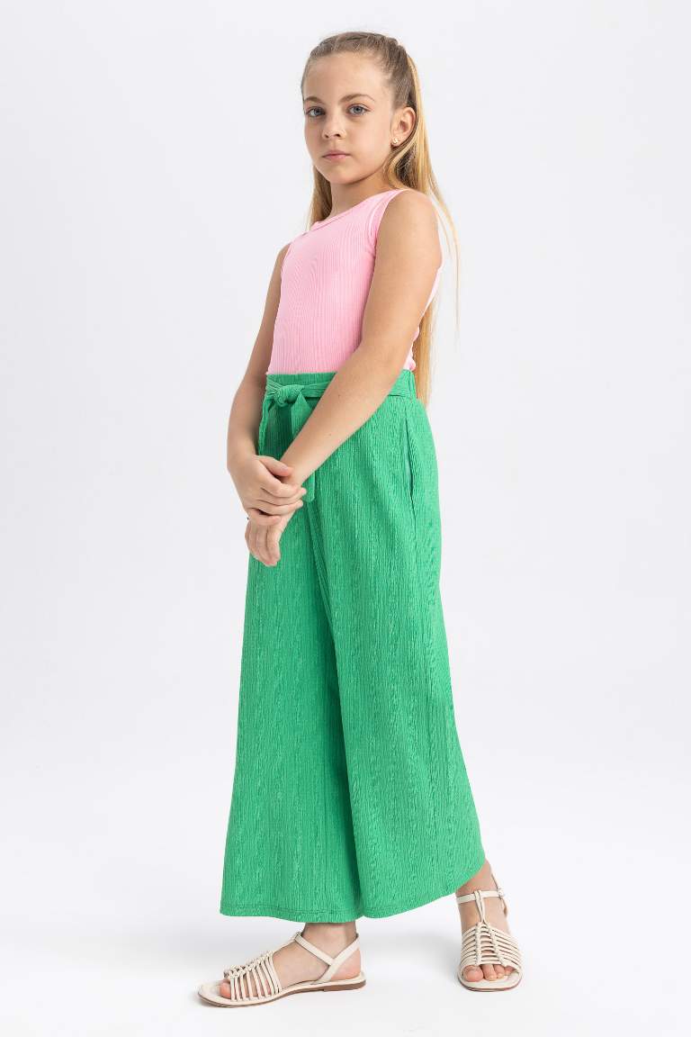 Girl Wide Leg Crinkle Fabric Trousers