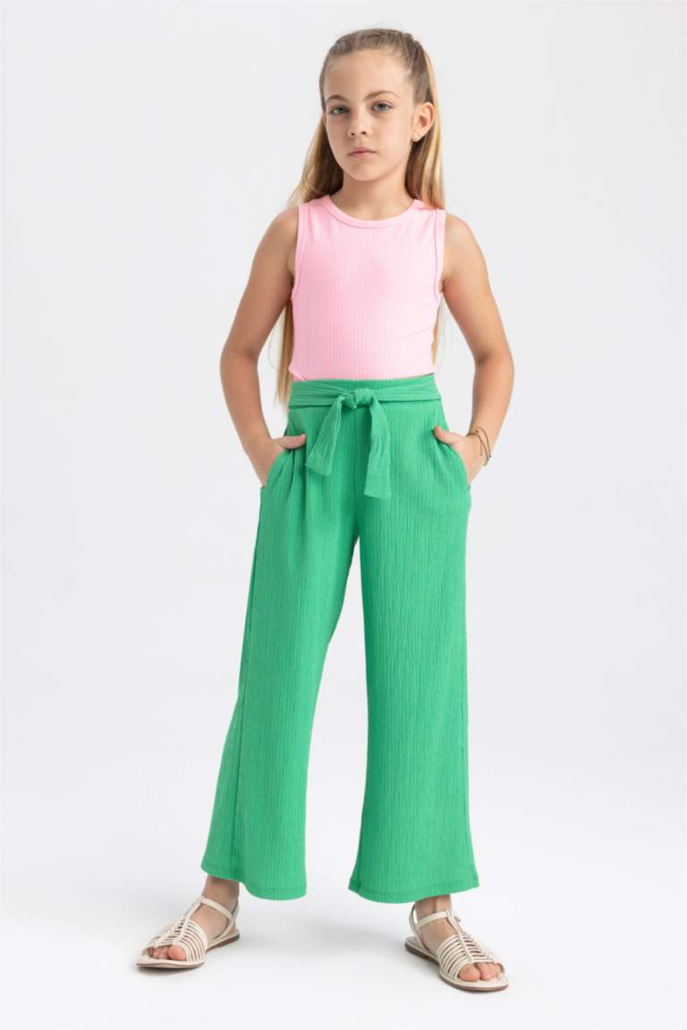 Girl Wide Leg Crinkle Fabric Trousers