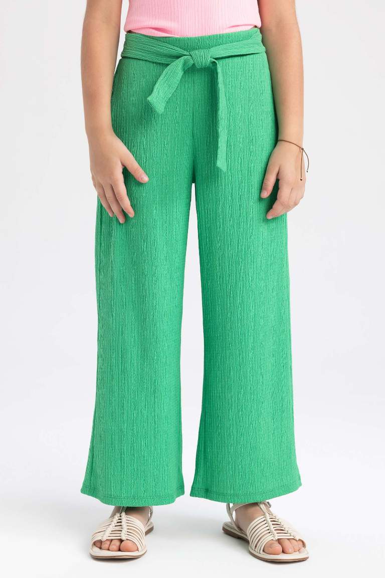 Girl Wide Leg Crinkle Fabric Trousers