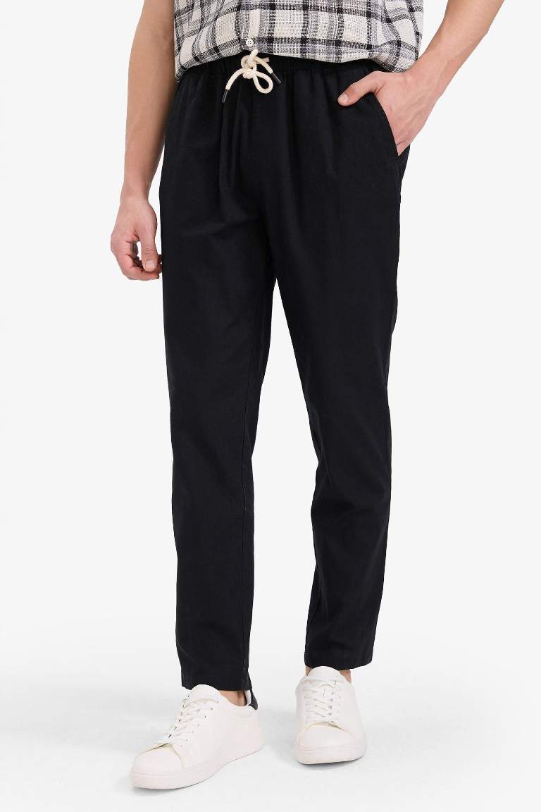 %100 Pamuk Jogger Fit Beli Bağcıklı Lastikli Dar Paça Cepli Pantolon